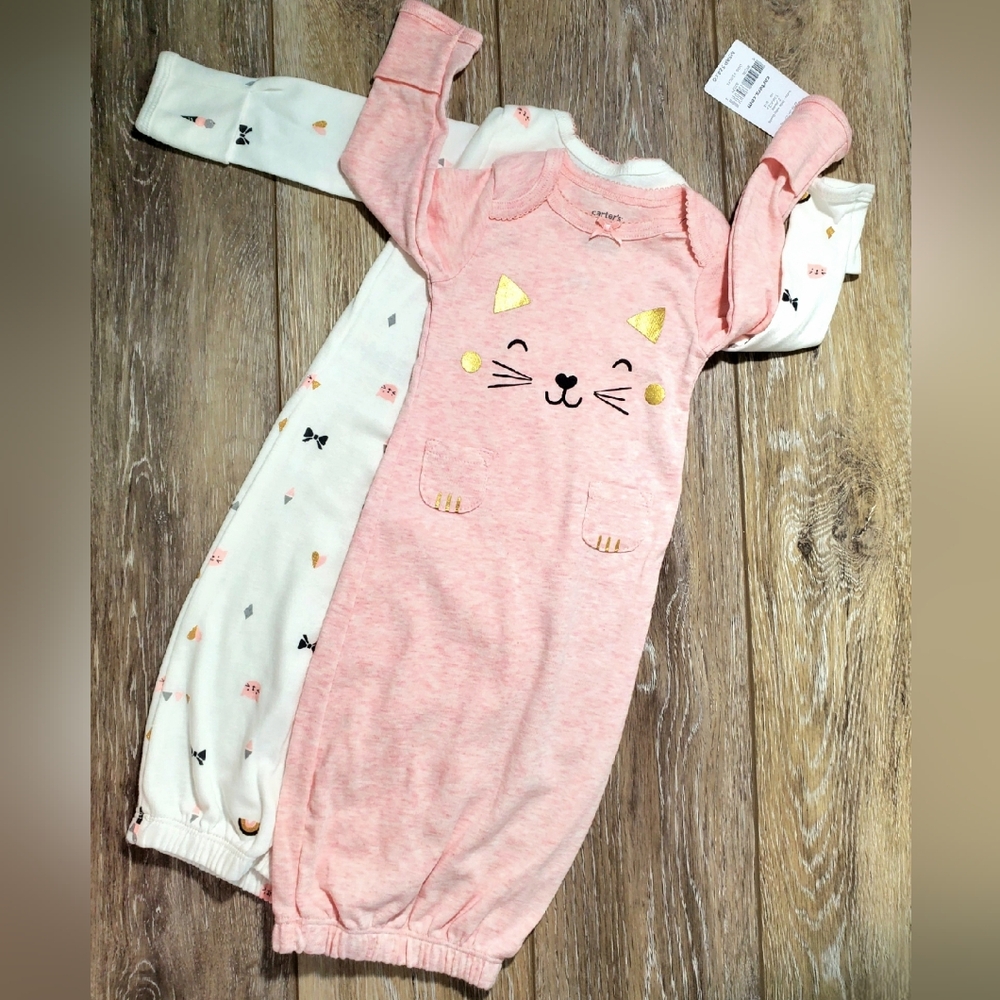 Carter's Pink and White Baby Gowns 2 Pc.Set Pajamas Size Newborn
